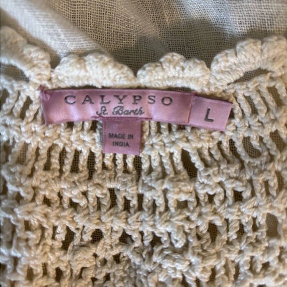 Calypso St Barth Off White Crochet Pom Pom Tank Top Sz Large - Picture 3 of 7